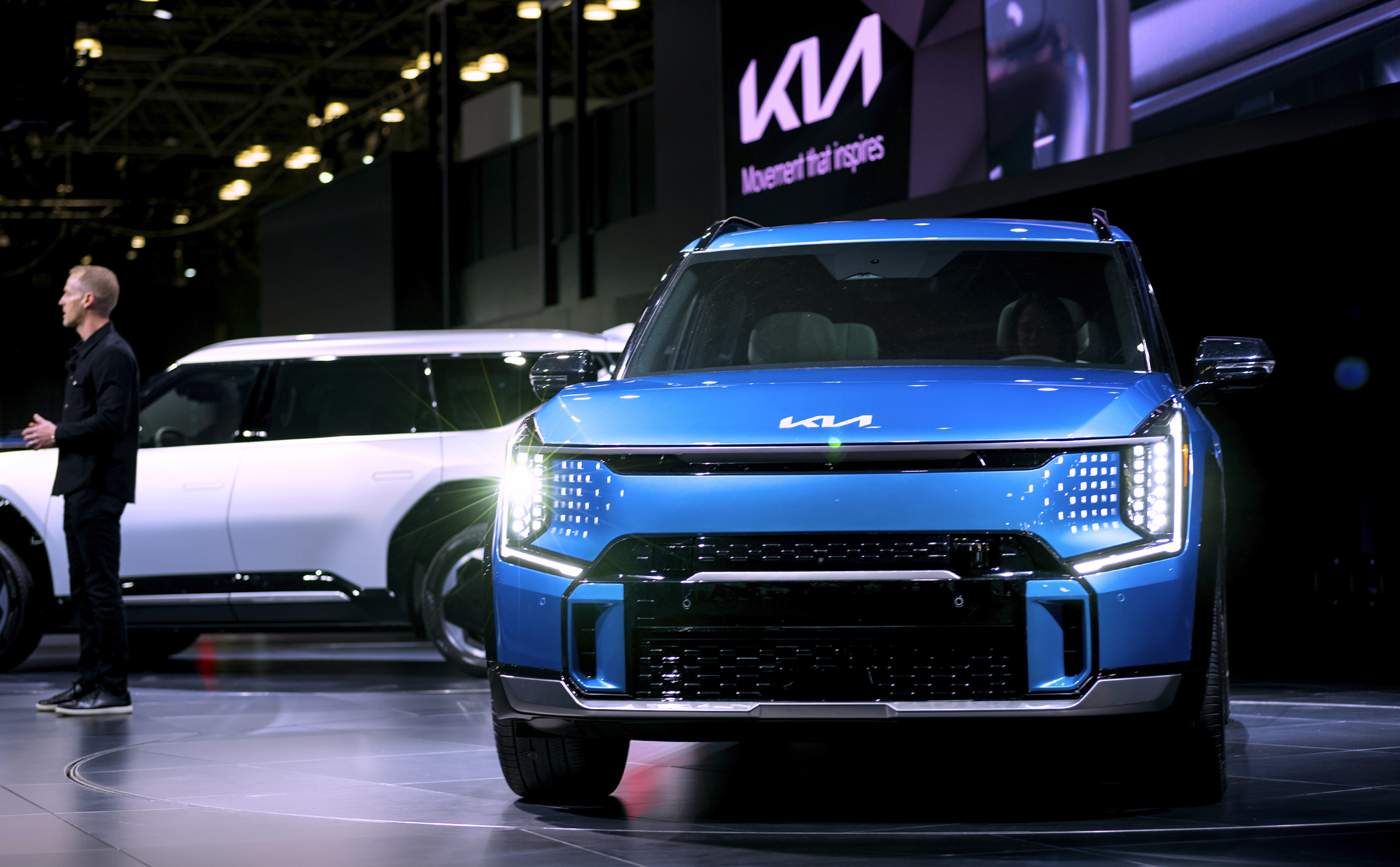 The KIA EV9 is introduced at the New York International Auto Show in New York on Wednesday, April 5, 2023.