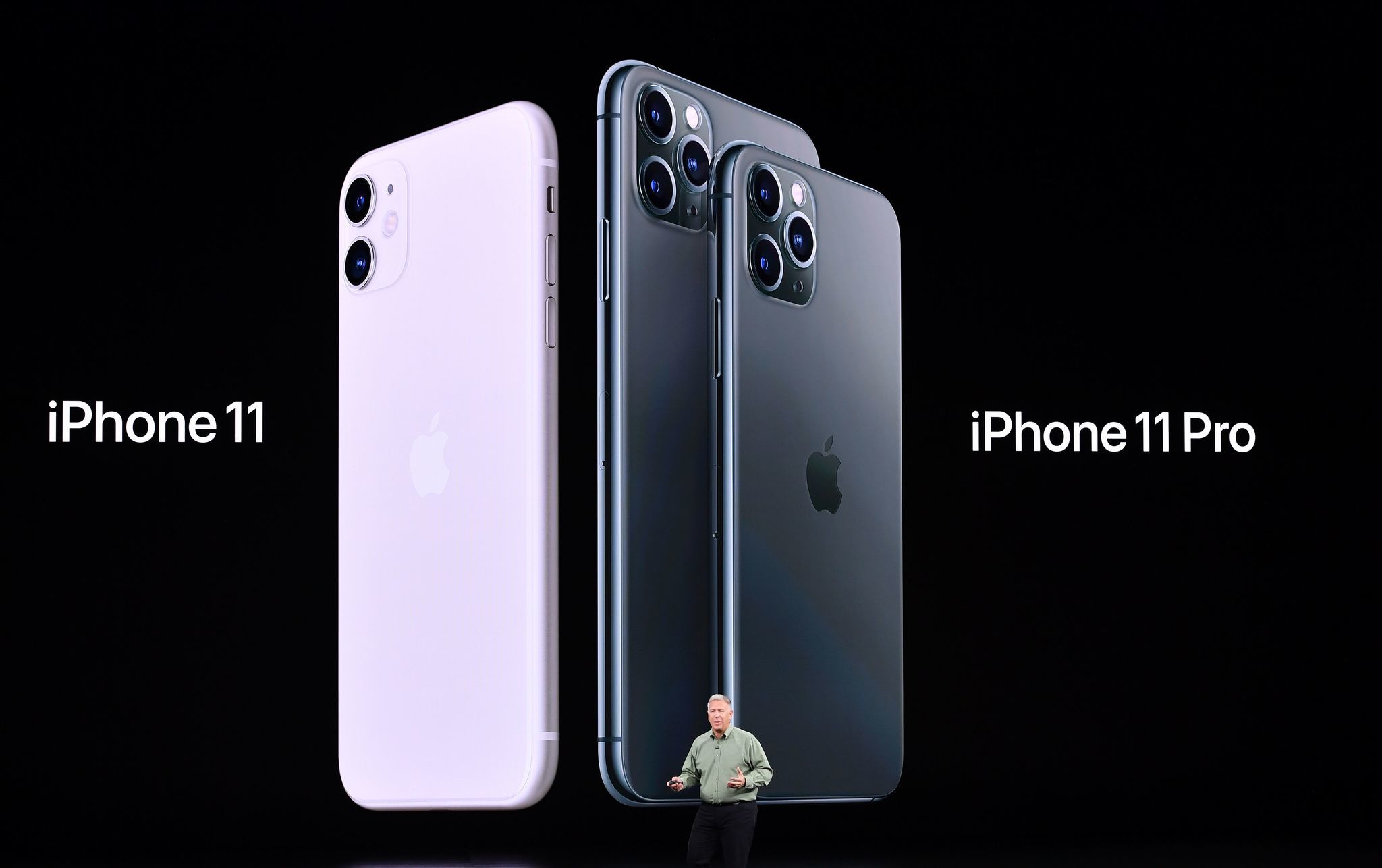 Standout features for the iPhone Pro and the iPhone Pro Max (not pictured), here introduced by Apple Senior Vice President of Worldwide Marketing Phil Schiller, include three rear cameras, Super Retina XDR display, four hours of battery life for the Pro and five hours for the Pro Max, and the Deep Fusion for the camera, which takes up to nine photos and uses the best part of each one to make a perfected end result.