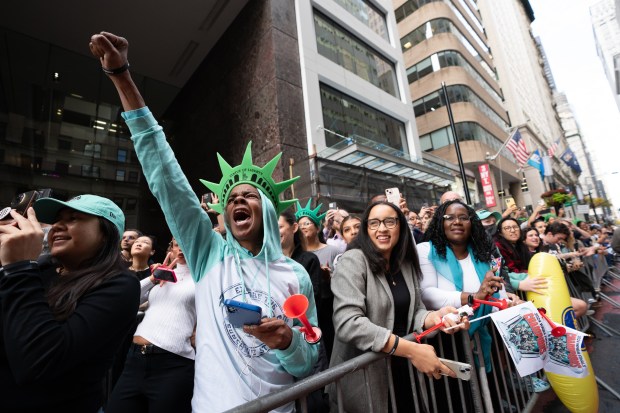 Fans and New York Liberty players celebrate during a ticker-tape parade in Manhattan's 'Canyon of Heroes' the following the Liberty's WNBA Championship win on Thursday, Oct. 22, 2024, in New York City. (Barry Williams for New York Daily News)