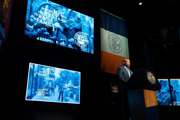 Mayor Eric Adams delivers the state of the city address at the Apollo Theatre Thursday, Jan. 9, 2025 in Manhattan, New York. (Barry Williams/ New York Daily News)