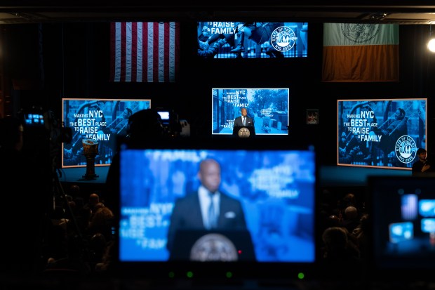 Mayor Eric Adams delivers the state of the city address at the Apollo Theatre Thursday, Jan. 9, 2025 in Manhattan, New York. (Barry Williams/ New York Daily News)