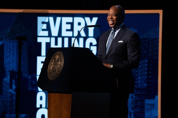 Mayor Eric Adams delivers the state of the city address at the Apollo Theatre Thursday, Jan. 9, 2025 in Manhattan, New York. (Barry Williams/ New York Daily News)