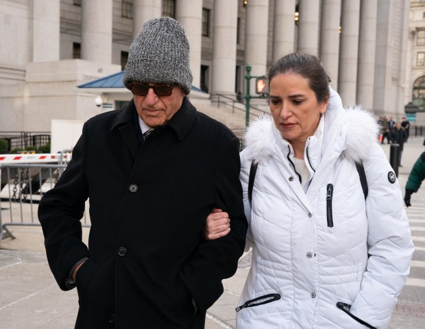 Erden Arkan, left, leaves Manhattan Federal Court after pleading guilty to bundling campaign donations Friday, Jan. 10, 2025 in Manhattan, New York. (Barry Williams/ New York Daily News)