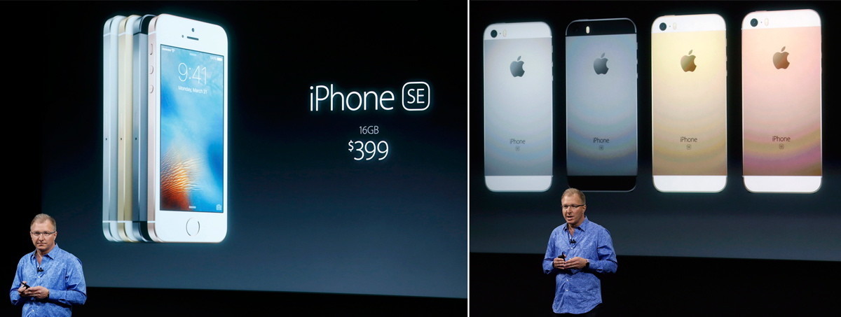 Wait is that an iPhone 5? Instead of going bigger and keeping their rounded-edge sleek design, Apple decided to blast from the past with a model that looks very similar to 2012's popular iPhone 5. Internally, the phone is everything but that boasting a 12 MP iSight camera, 4K video, a super-efficient M9 motion coprocessor and faster LTE and Wi-Fi.